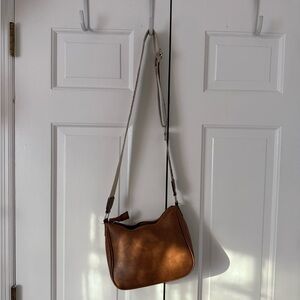 Patterned Strap Brown Leather Shoulder Bag